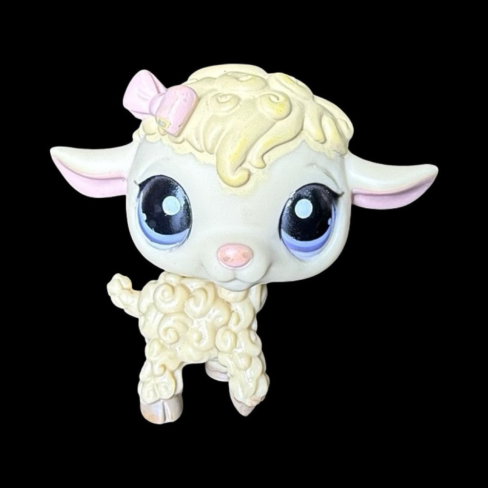 Littlest Pet Shop‎ LPS Lamb #1003 Sheep Pink Bow Purple Eyes